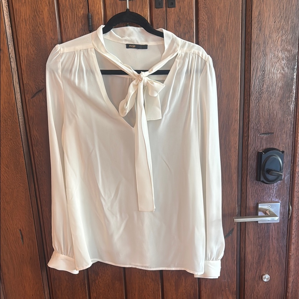 Maje Cream Silk Blouse with bow. Size small (36)